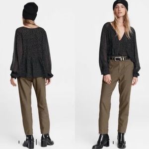Rag & Bone Sheer Black Polka Dot Long Sleeve Brandy Viscose Blouse, SizeM